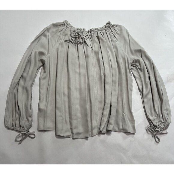 Club Monaco Long Tie Sleeve Peasant Blouse in Light Grey - Picture 3 of 3